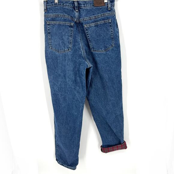Vintage L.L. Bean Flannel Lined High Waisted Jeans Red Plaid Lining Size 14 M/T - Picture 2 of 8